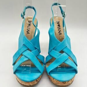 Diviana Sandal‎ Womens Blue 8 Open Toe Wedge Heel Criss Cross Strap Sandal NEW